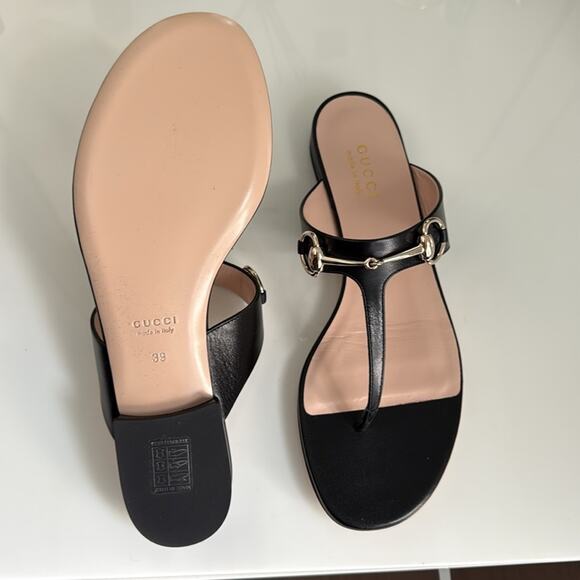 GUCCI Lady Horsebit leather thong sandals - Picture 7 of 8